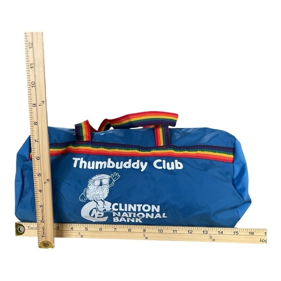 Vintage Thumbuddy Club Duffel Bag – Clinton National Bank Promo Rainbow Strap - Picture 6 of 6